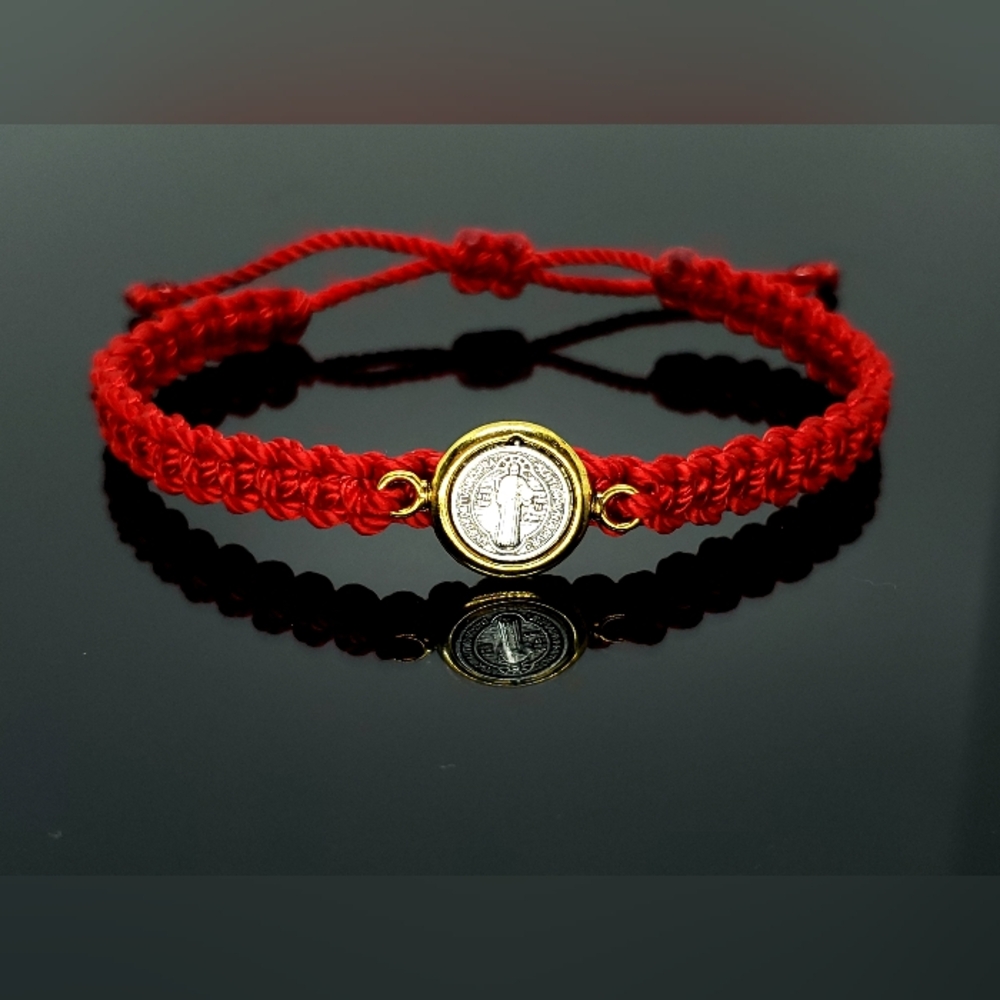 St. Benito bracelet, handmade religious bracelet, red bracelet for good luck
